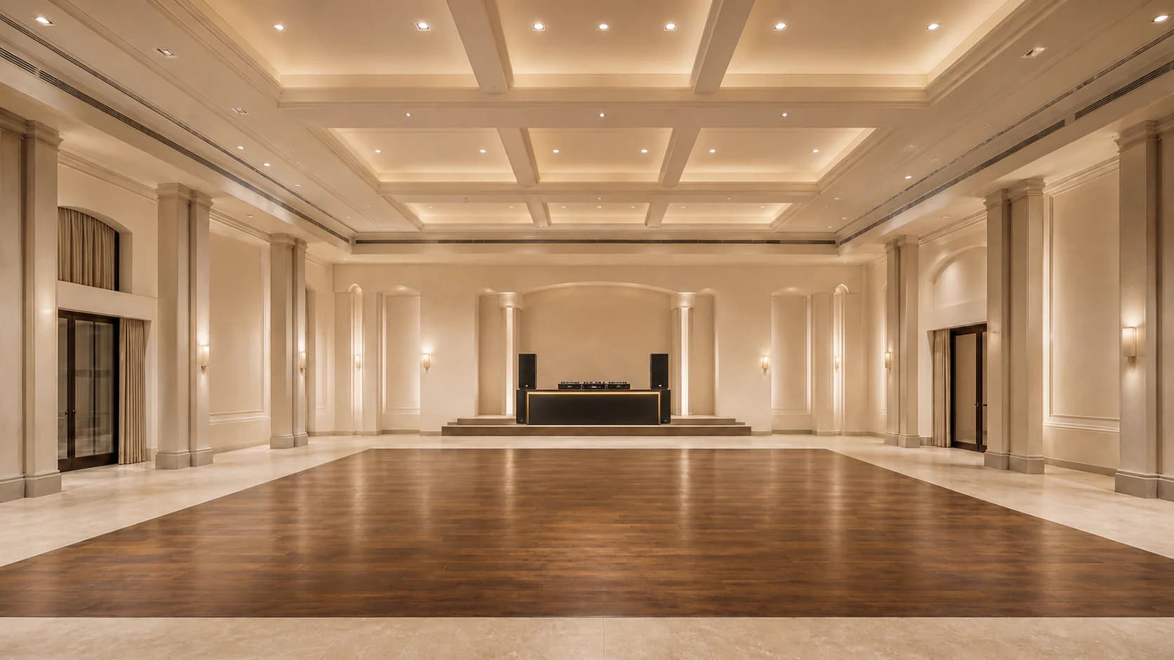Same room · Progressive transformation: DJ booth arrives